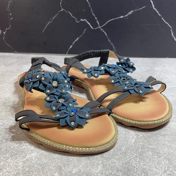 Siketu Shoes - Siketu Floral Sandal R-700-3 Black Size 10.5m